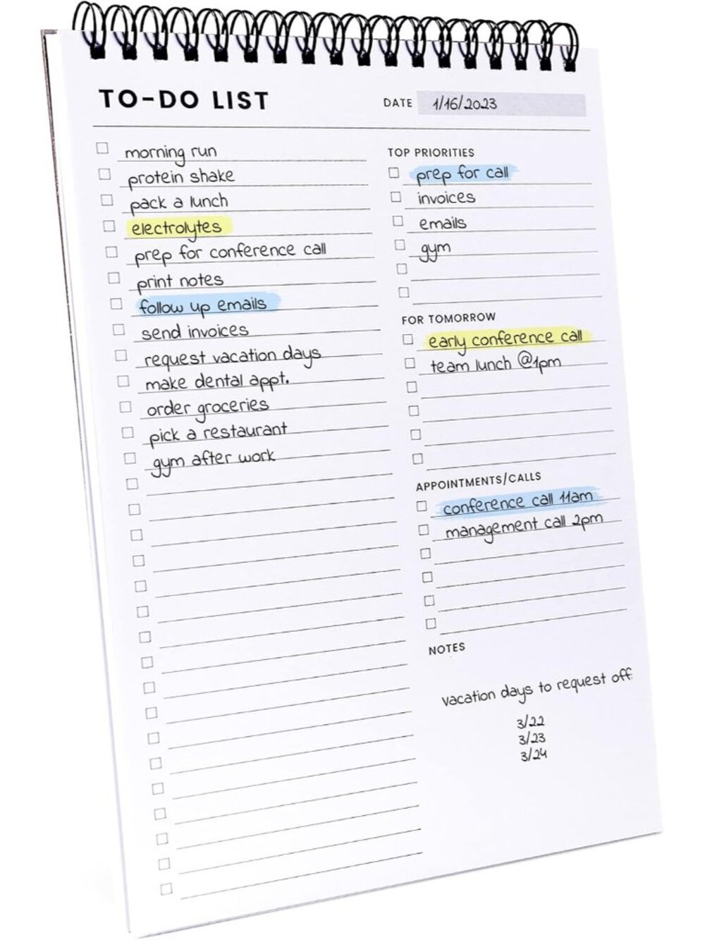 To Do List Notepad with Multiple Functional Sections, Spiral Daily Planner